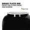 Close-up of the GEO Porcelain Ceramic Crock Water Dispenser in Black, featuring a durable white plastic ring at the opening to prevent leaks & stress cracks. BPA-free label with green leaf icon also shown.