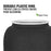 Close-up of the GEO Porcelain Ceramic Crock Water Dispenser in black speckled, featuring a white plastic ring on top. Text: Durable plastic ring prevents leaks and cracks. BPA-free logo with green leaf shown.