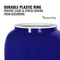 A close-up of the GEO Porcelain Ceramic Crock Water Dispenser w/ Stand in blue, featuring a white BPA-free plastic ring that prevents leaks and cracks. A green leaf BPA-free label is also visible.