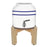 The GEO Porcelain Ceramic Crock Water Dispenser w/ Stand – Blue Stripe is a white BPA-free water crock with two blue stripes, a silver spigot for easy pouring, and comes complete with a wooden stand.