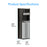 A Brio 400 Series Bottom Load Water Cooler in black and silver stainless steel is shown with labeled dimensions: height 41.4 in. (105.1 cm), depth 15.6 in. (39.6 cm), width 12.2 in. (31.1 cm). “Product Specifications” appears at the top.