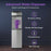 Advanced water dispenser with purple cup on a dark background, featuring text about its features.