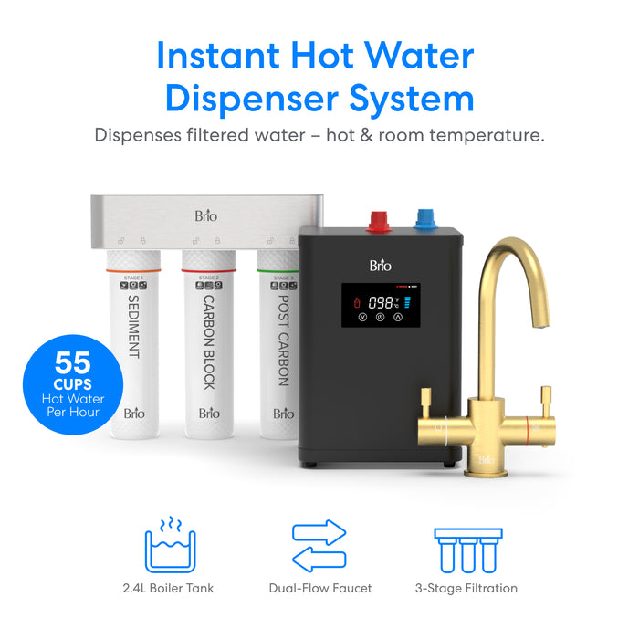 Brio 3-Stage Digital Instant Hot Water Undersink Dispenser System – Brushed Gold