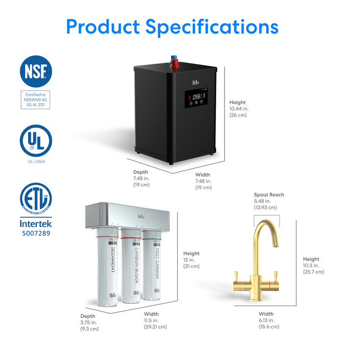 Brio 3-Stage Digital Instant Hot Water Undersink Dispenser System – Brushed Gold