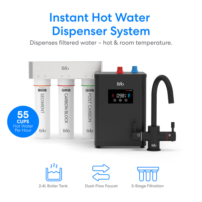 Brio 3-Stage Digital Instant Hot Water Undersink Dispenser System – Matte Black