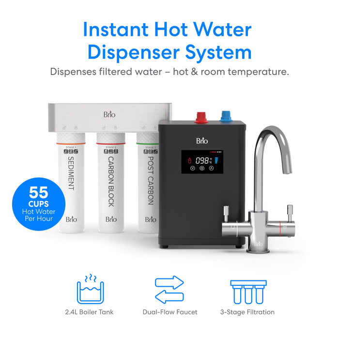 Brio 3-Stage Digital Instant Hot Water Undersink Dispenser System – Chrome Plated