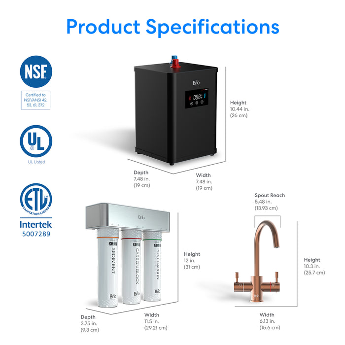 Brio 3-Stage Digital Instant Hot Water Undersink Dispenser System – Rose Gold
