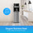 The Brio 400 Series 4-Stage Reverse Osmosis Bottleless Water Cooler in stainless steel enhances a modern kitchen with wooden floors and pendant lights. A blue circle says Drain Hookup Required. Text: Elegant Stainless Steel – Modern design, advanced filtration, durability.