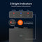 Image of the Brio 530 Series Hot & Cold Top Load Water Cooler panel, featuring three bright indicator lights, a close-up of the child safety lock, and a secure 2-step hot water dispensing button.