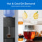 A Brio 530 Series Hot & Cold Top Load Water Cooler dispenses hot water into a cup. Nearby, images show iced lemon water labeled Cold and a steaming tea cup labeled Hot. Text: Hot & Cold On Demand.