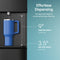 A blue travel mug fills from the Brio 530 Series Hot & Cold Top Load Water Cooler, featuring a 9-inch dispense height, 3.5-inch drip tray depth, easy hot and cold water dispensing, and a convenient child safety lock.