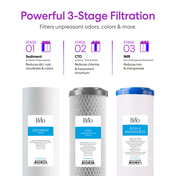 Brio 3-Stage Whole House Filtration System - 20" Iron & Manganese