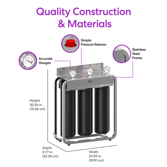 Brio 3-Stage Whole House Filtration System - 20" Iron & Manganese