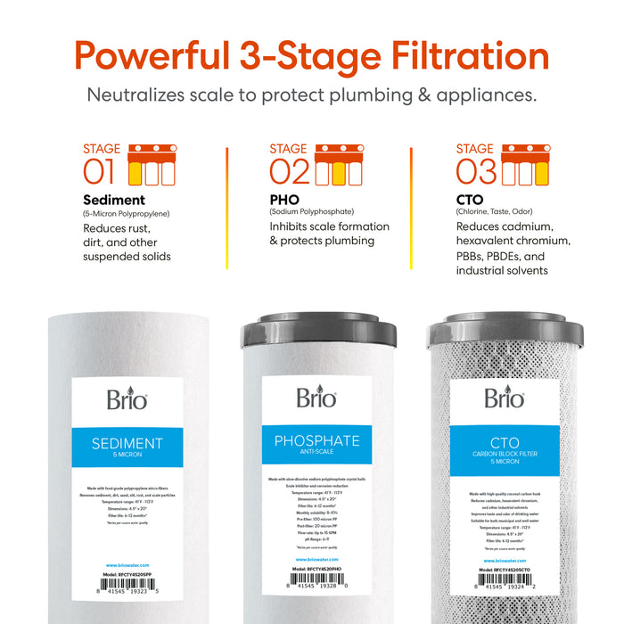 Brio 3-Stage Whole House Filtration System - 20" Anti-Scale