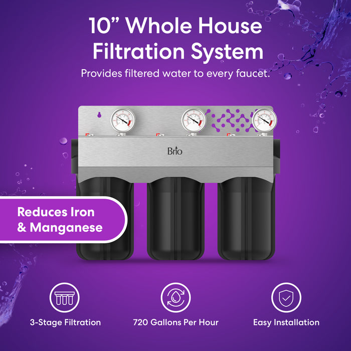 Brio 3-Stage Whole House Filtration System - 10" Iron & Manganese