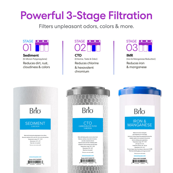 Brio 3-Stage Whole House Filtration System - 10" Iron & Manganese