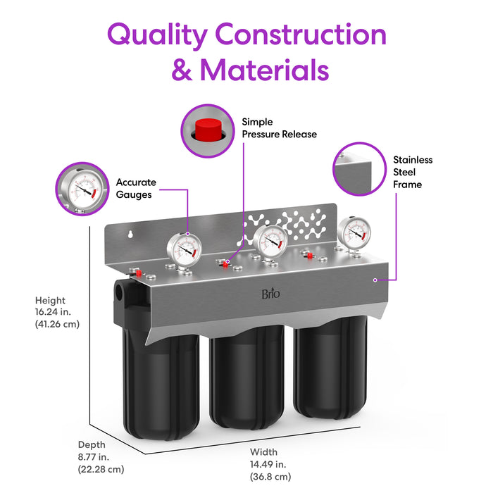 Brio 3-Stage Whole House Filtration System - 10" Iron & Manganese