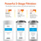 Three Brio water filter cartridges with labels for sediment, phosphate, and CTO filtration stages on a white background.
