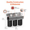 Brio water filter system with labeled features and dimensions on a white background