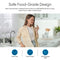 A woman smiles in a bright kitchen, holding a glass of water. Text highlights the Brio Classic Series Water Faucet – Matte Black: lead-free, food-grade, and crafted from 304 stainless steel for safe drinking water.