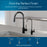 The Brio Classic Series Water Faucet in Matte Black features a tall, modern design. Six finish options are available: brushed gold, brushed bronze, brushed nickel, chrome, matte black, and white.