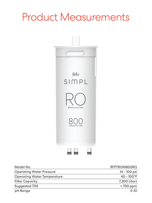 Brio SIMPL Reverse Osmosis Membrane 800GPD - TROM800STD
