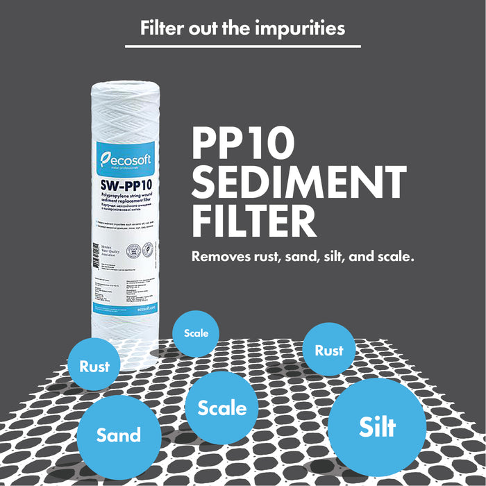 Ecosoft PP String-Wound Sediment (Stage 1) Replacement Filter 2.5"× 10" 10-Micron