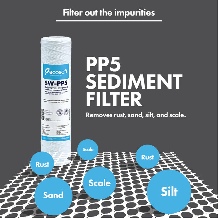 Ecosoft PP String-Wound Sediment (Stage 1) Replacement Filter 2.5"× 10" 5-Micron