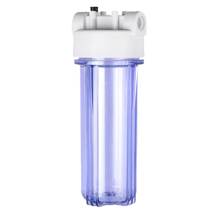 Clear 2.5" x 10" Filter Housing and Pressure Release Female Cap with 3/4” Inlet & Outlet