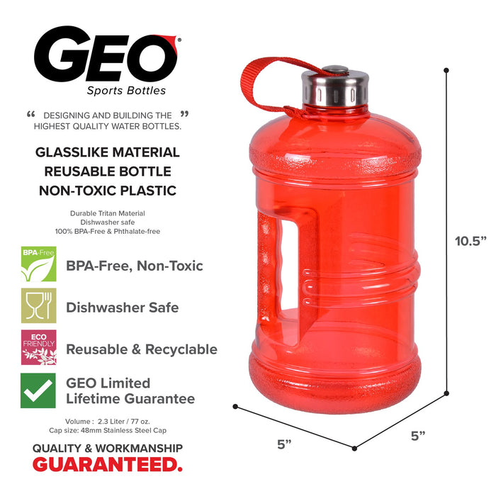 2.3 Liter BPA Free Water Bottle, Plastic Bottle, Sports Bottle, with Handle and Stainless Steel Cap, GEO