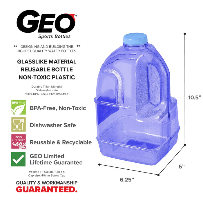 BPA Free 1 Gallon Juice Bottle, Water Bottle, Plastic Bottle, with Screw Cap, GEO