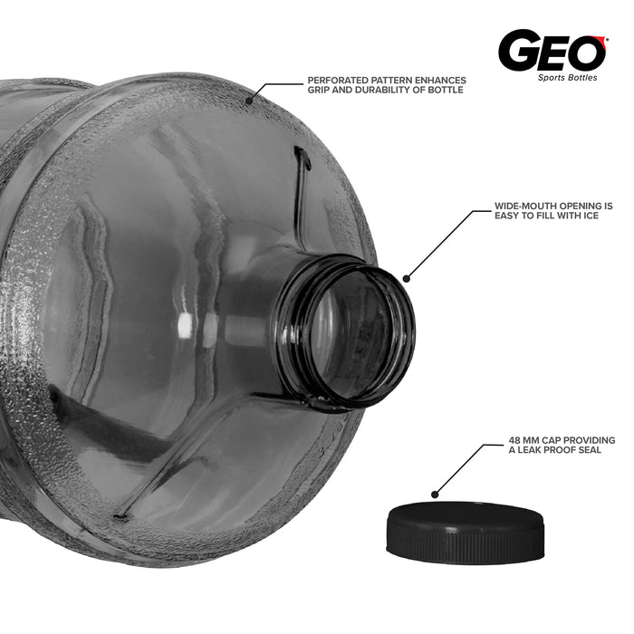 BPA Free 1 Gallon Water Bottle, Plastic Bottle, Sports Bottle, PC Bottle, with Screw Cap and Handle, GEO