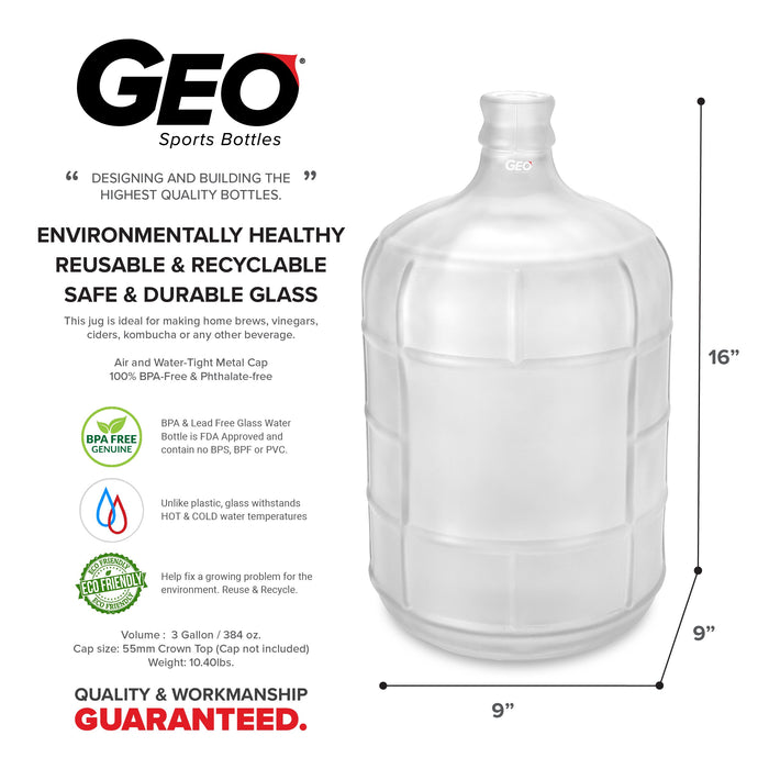 3 Gallon Frosted Glass Bottle, Water Bottle, GEO