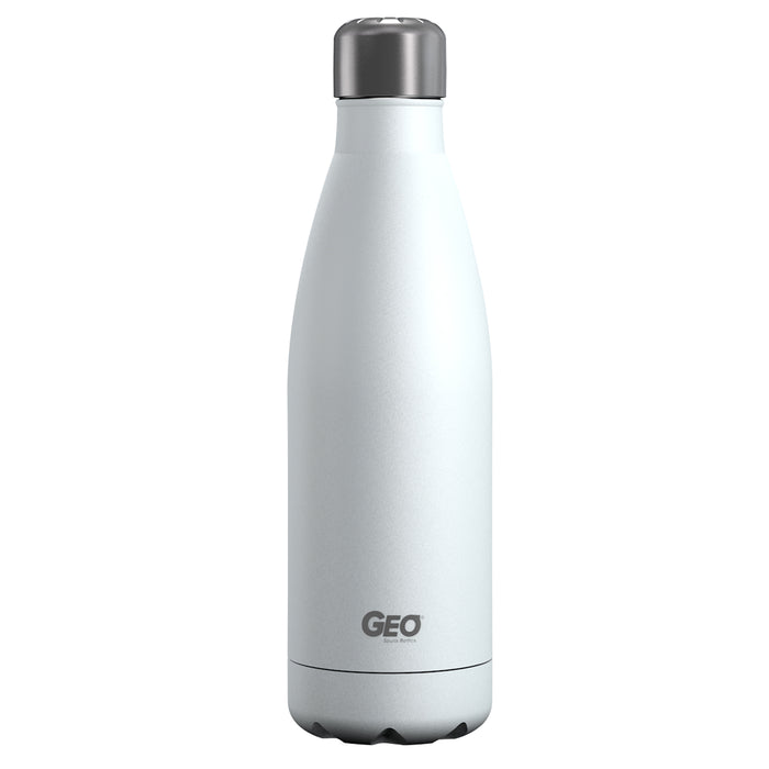 17 ounce Stainless Steel Water Bottle, Powdered Sports Bottle, with 38 mm Steel Cap, GEO