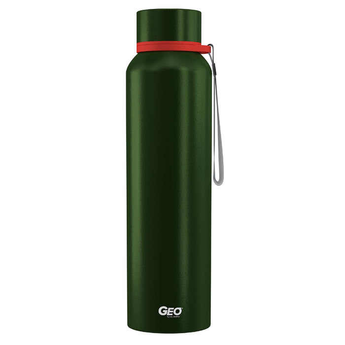 28 Ounce Stainless Steel Water Bottle, Powdered Sports Bottle, with 58 mm Cap and Carrying Strap, GEO