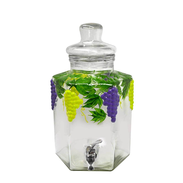 3 Gallon Glass Beverage Dispenser, with Grape Decal Design