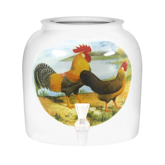 Rooster And Hen Porcelain Water Crock