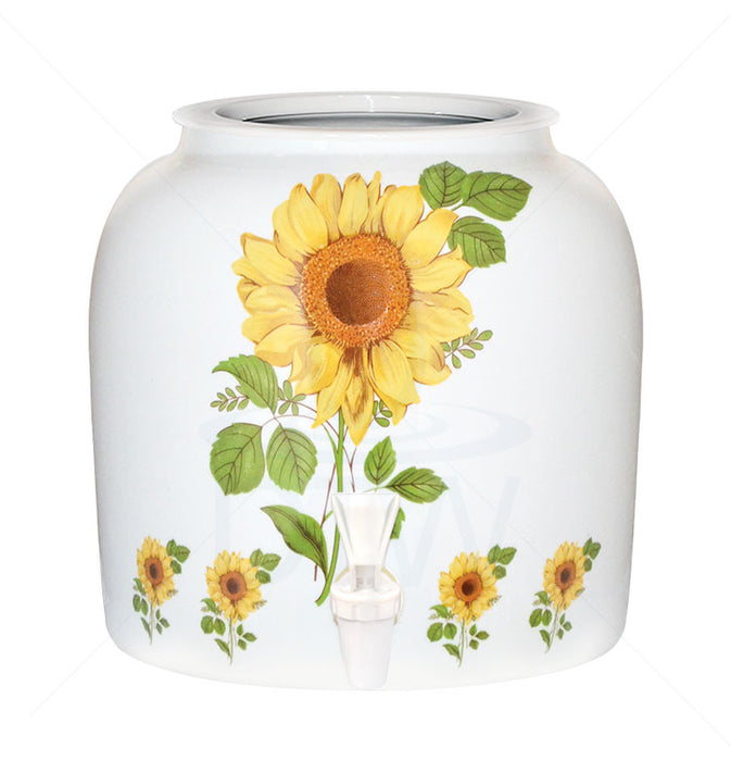 Porcelain Water Crock with Straight Sunflower Design