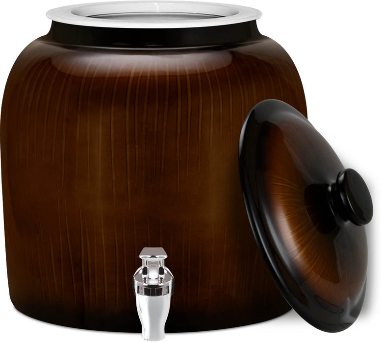 Brio Ceramic Water Crock w/ Matching Lid, Vertical Bronze Stripe