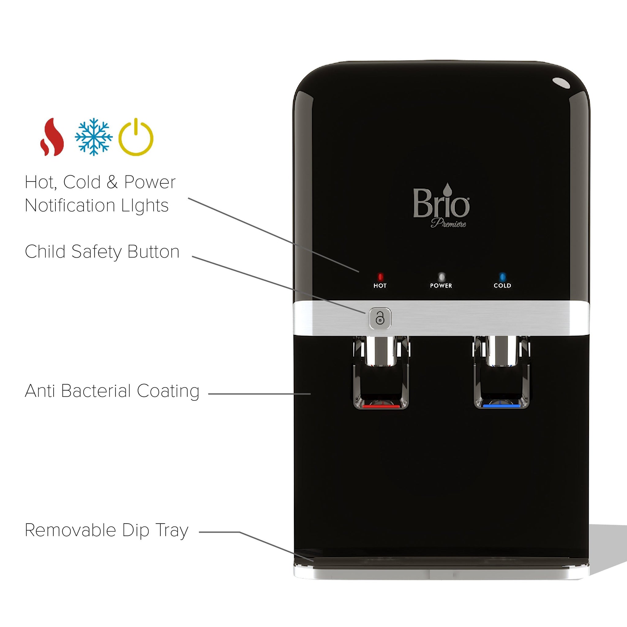 Hot and Cold Filtered Water Dispenser Cooler POU, Black, Brio Premiere - water cooler