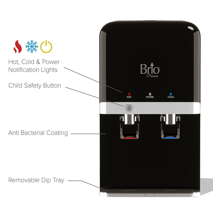 Hot and Cold Filtered Water Dispenser Cooler POU, Black, Brio Premiere - water cooler