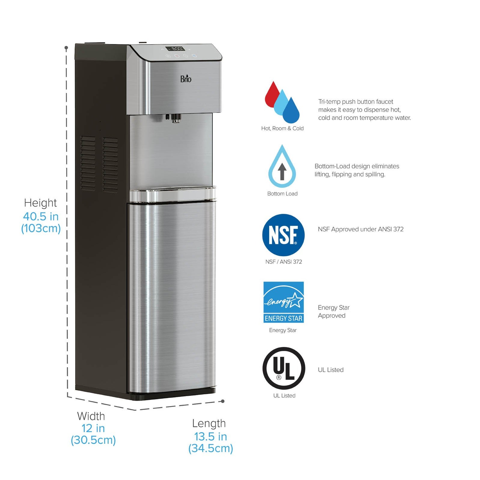 Brio Bottom Load Hot, Cold & Room Water Cooler Self Clean Ozone Tr