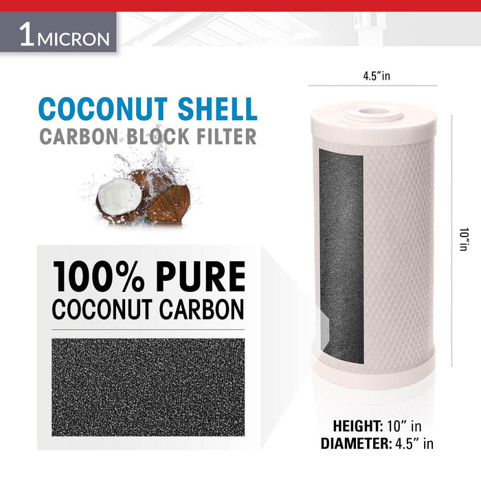 Brio Legacy 1 Micron, 4.5" X 10" Big Blue Coconut Shell Carbon Block Filter