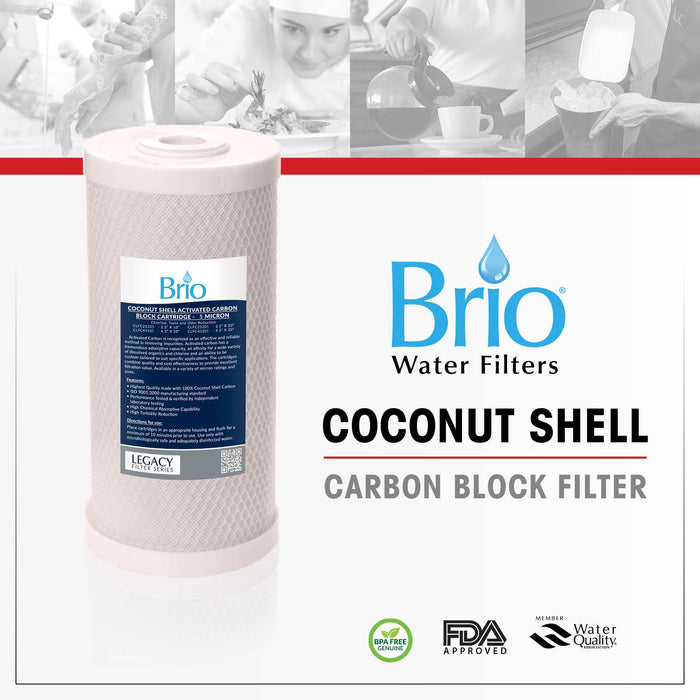 Brio Legacy 25 Micron 4.5" X 10" Big Blue Coconut Shell Carbon Block Filter