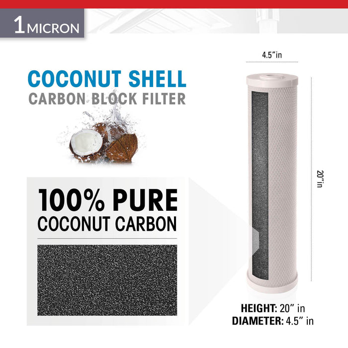 Brio Legacy 1 Micron, 4.5" X 20" Big Blue Coconut Shell Carbon Block Filter