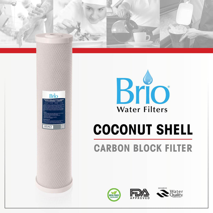 Brio Legacy 25 Micron, 4.5" X 20" Big Blue Coconut Shell Carbon Block Filter