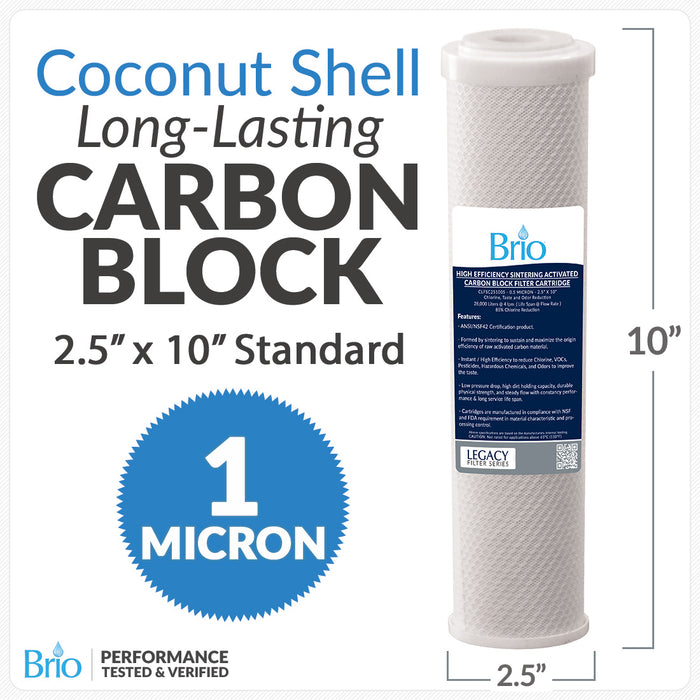 Brio Legacy 10 Micron, 2.5" X 10" Super Coconut Carbon Replacement RO Filter