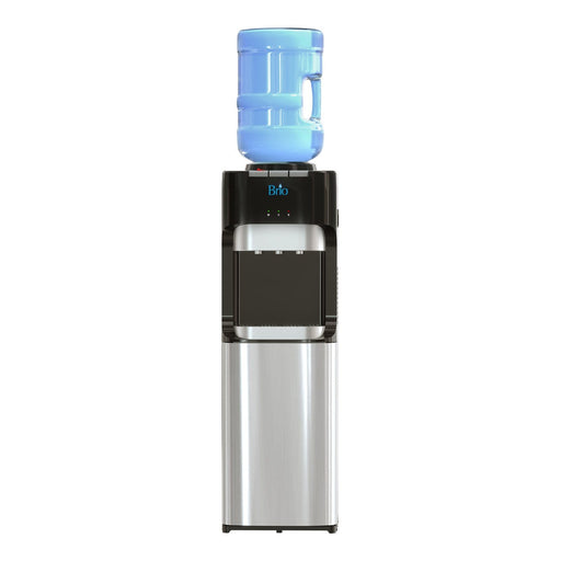 Hot Cold and Room Temp Water Dispenser Cooler Top Load, Tri Temp, Black and Stainless Steel, Brio Essential - water cooler