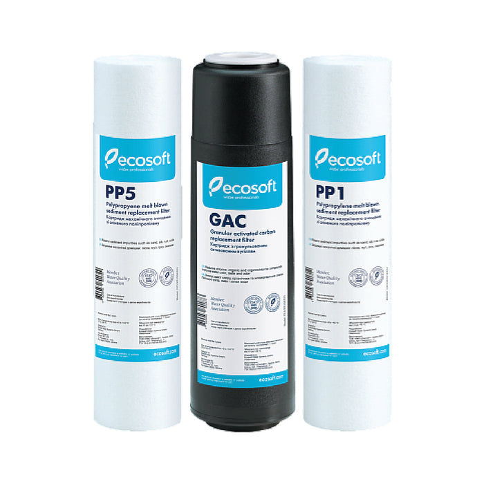 Ecosoft Set of PP and GAC Replacement Filters (Stages 1-2-3) for Reverse Osmosis Filter Systems