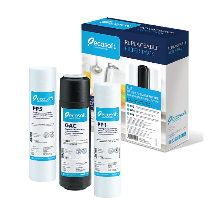 Ecosoft Set of PP and GAC Replacement Filters (Stages 1-2-3) for Reverse Osmosis Filter Systems